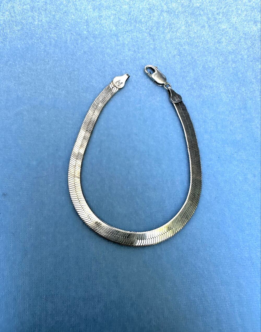 Vintage 925 Sterling Silver 7.5" Herringbone Bracelet Flat Snake Link Italy